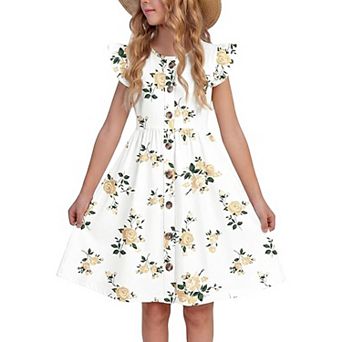 Arshiner Girls Dress Flutter Sleeve Aline Button Down Sundress Summer Dresses For Kids