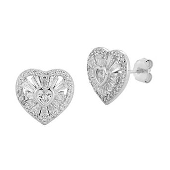 Sunkissed Sterling Plated Sterling Silver Cubic Zirconia Heart Stud Earrings