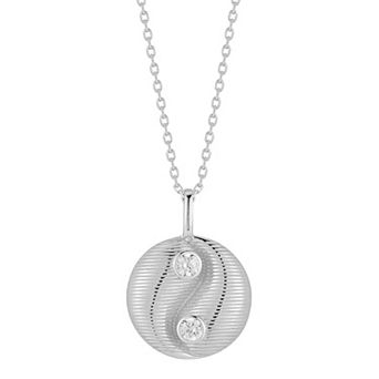 Sunkissed Sterling Plated Sterling Silver Cubic Zirconia Yin Yang Pendant Necklace