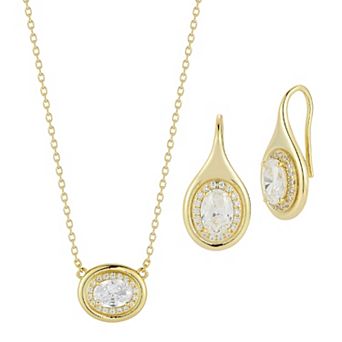 Sunkissed Sterling Plated Sterling Silver Cubic Zirconia Oval Necklace & Earring Set