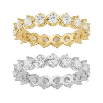 Sunkissed Sterling 2 pc 14k Gold-Plated & Rhodium-Plated Cubic Zirconia Eternity Ring Set