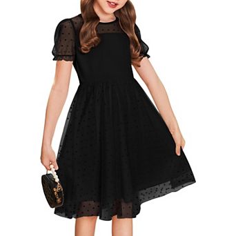 Arshiner Girls Dress Contrast Mesh Puffy Short Sleeve Aline Casual Party Dress