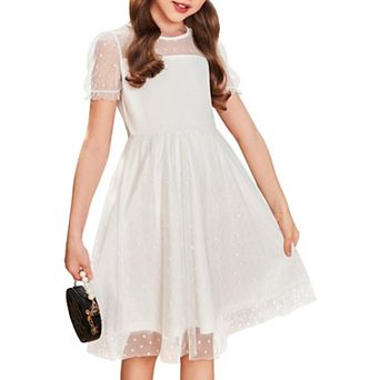 Arshiner Girls Dress Contrast Mesh Puffy Short Sleeve Aline Casual Party Dress