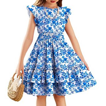 Arshiner Girls Dresses Flutter Sleeve Aline Sundress Casual Summer Tiered Swing Midi Pocket Dress