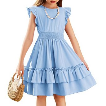 Arshiner Girls Dresses Flutter Sleeve Aline Sundress Casual Summer Tiered Swing Midi Pocket Dress