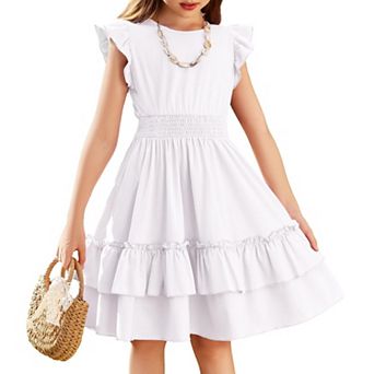 Arshiner Girls Dresses Flutter Sleeve Aline Sundress Casual Summer Tiered Swing Midi Pocket Dress
