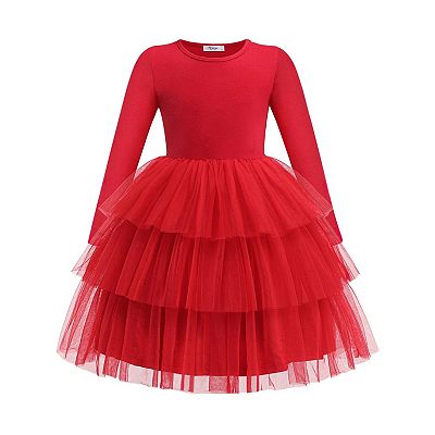 toddler tutu dress long sleeve Oudiya Toddler Tutu Dresses Girls Long Sleeve Ruffle Fall Winter Holiday Star Sequin Tulle Dress 2-6y, Toddler Girl's, Size: 6-7Y