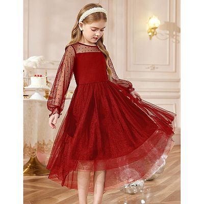 fall dance dresses Brown Ballroom Dress deep golden yellow Toddler Girls Long Sleeve Christmas