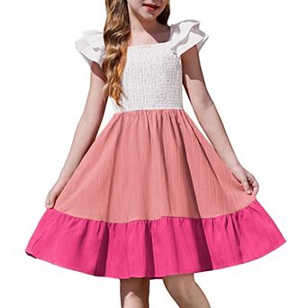 Arshiner Girls Dresses Double Pleated Sleeve Square Neck Off Shoulder With Pockets Tween Sundress