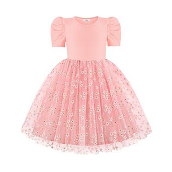 Arshiner Toddler Tutu Dress Summer Puff Short Sleeve Casual Party Tulle Sundress For Kids
