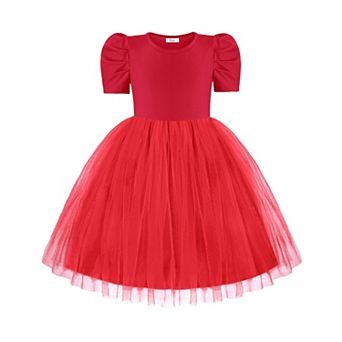 Arshiner Toddler Tutu Dress Summer Puff Short Sleeve Casual Party Tulle Sundress For Kids