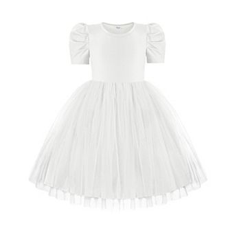 Arshiner Toddler Tutu Dress Summer Puff Short Sleeve Casual Party Tulle Sundress For Kids