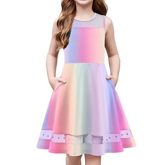 Arshiner Girls Elegant Dresses Sleeveless Round Neck Aline Party Dance Graduation Mesh Dress