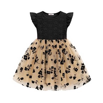 Arshiner Toddler Lace Tutu Dresses Ruffle Sleeve 3 Layers Tulle Flower Wedding Birthday Summer