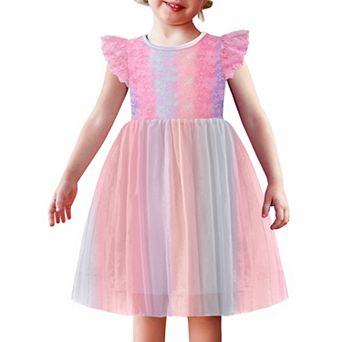 Arshiner Toddler Lace Tutu Dresses Ruffle Sleeve 3 Layers Tulle Flower Wedding Birthday Summer