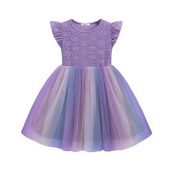 Arshiner Toddler Lace Tutu Dresses Ruffle Sleeve 3 Layers Tulle Flower Wedding Birthday Summer