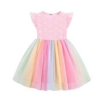 Arshiner Toddler Lace Tutu Dresses Ruffle Sleeve 3 Layers Tulle Flower Wedding Birthday Summer