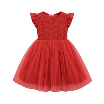 Arshiner Toddler Lace Tutu Dresses Ruffle Sleeve 3 Layers Tulle Flower Wedding Birthday Summer