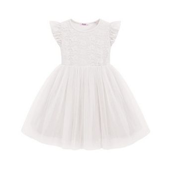 Arshiner Toddler Lace Tutu Dresses Ruffle Sleeve 3 Layers Tulle Flower Wedding Birthday Summer