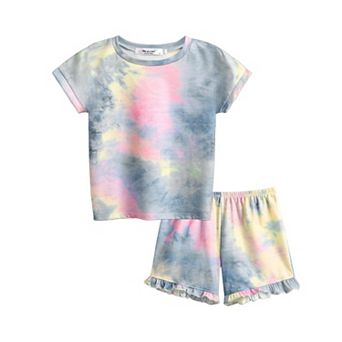 Arshiner Girls Tie Dye Lounge Set Fashion Shirt Shorts Pajama Set Little Girls Sleepwear