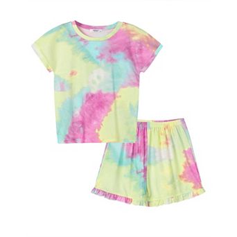 Arshiner Girls Tie Dye Lounge Set Fashion Shirt Shorts Pajama Set Little Girls Sleepwear