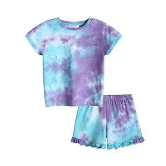Arshiner Girls Tie Dye Lounge Set Fashion Shirt Shorts Pajama Set Little Girls Sleepwear