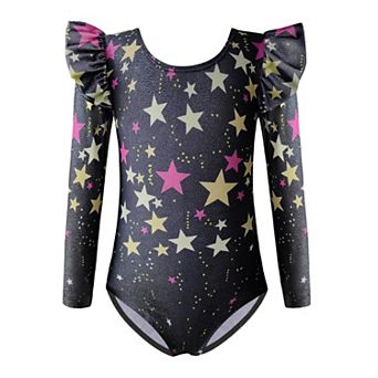 Arshiner Ruffle Long Sleeve Leotard For Girls Ballet Leotards Low Back Gymnastic Dance Outfits