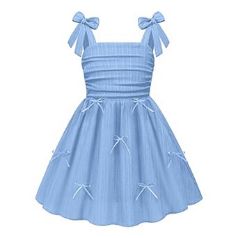 Arshiner Girls Dresses Ruched Smocked Back Spaghetti Strap Bow Summer Boho Beach Party Sundress