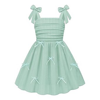 Arshiner Girls Dresses Ruched Smocked Back Spaghetti Strap Bow Summer Boho Beach Party Sundress