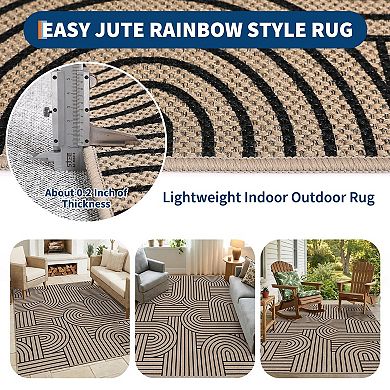 Washable Jute Runner Rug Non-Slip, Non-Shedding, Modern Neutral Rainbow Abstract Carpet
