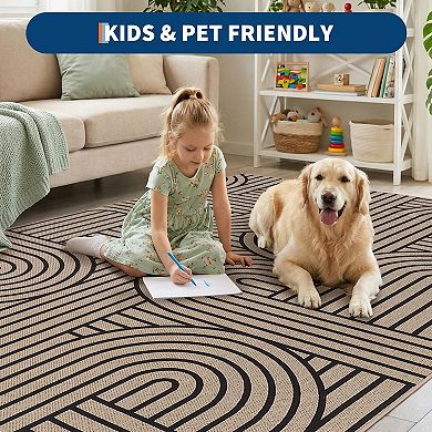 Washable Jute Runner Rug Non-Slip, Non-Shedding, Modern Neutral Rainbow Abstract Carpet