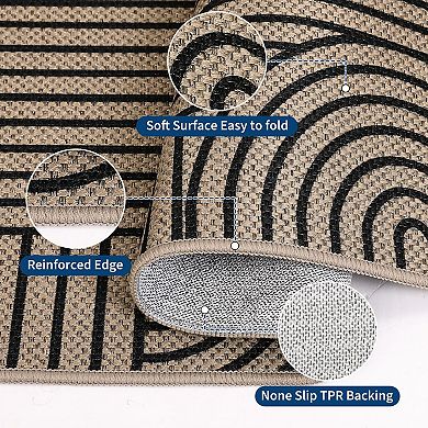 Washable Jute Runner Rug Non-Slip, Non-Shedding, Modern Neutral Rainbow Abstract Carpet