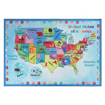 SUPERIOR United States Map Kids Washable Educational Playroom Rug