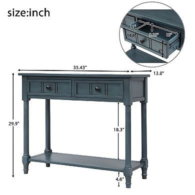 Retro Console Table with 2 Drawers and Bottom Shelf for Entryway or Living Room