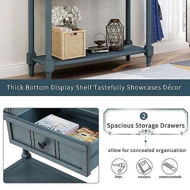 Retro Console Table with 2 Drawers and Bottom Shelf for Entryway or Living Room
