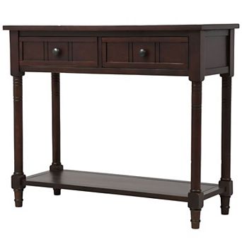 Retro Console Table with 2 Drawers and Bottom Shelf for Entryway or Living Room