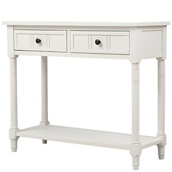 Retro Console Table with 2 Drawers and Bottom Shelf for Entryway or Living Room