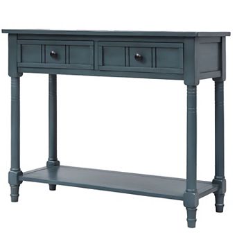 Retro Console Table with 2 Drawers and Bottom Shelf for Entryway or Living Room