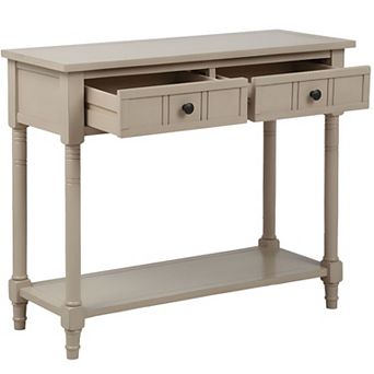 Retro Console Table with 2 Drawers and Bottom Shelf for Entryway or Living Room