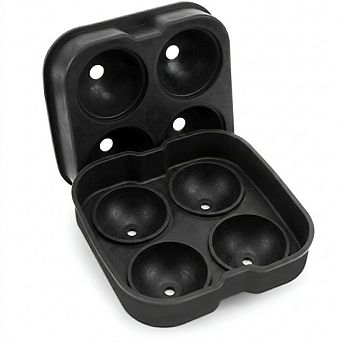 4-Slot Silicone Ice Ball Tray, 2-Inch Large Spheres for Cocktails, Iced Beverages, Black