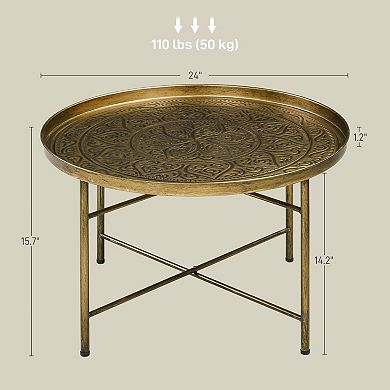 Modern Metal Accent Table with Hammered Floral Design for Bedroom or Lounge