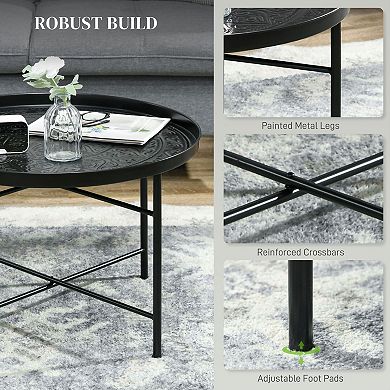 Modern Metal Accent Table with Hammered Floral Design for Bedroom or Lounge