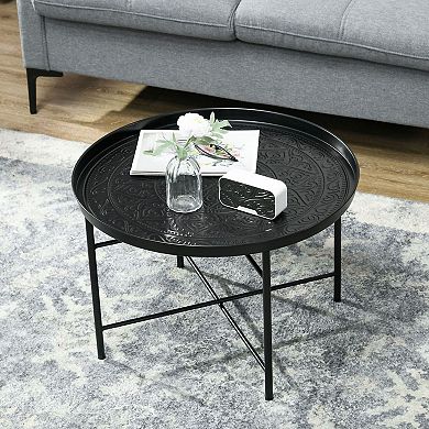 Modern Metal Accent Table with Hammered Floral Design for Bedroom or Lounge