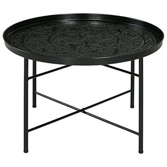 Modern Metal Accent Table with Hammered Floral Design for Bedroom or Lounge