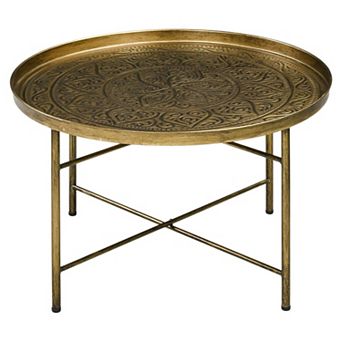 Modern Metal Accent Table with Hammered Floral Design for Bedroom or Lounge
