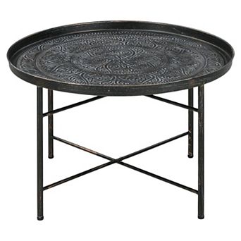 Modern Metal Accent Table with Hammered Floral Design for Bedroom or Lounge