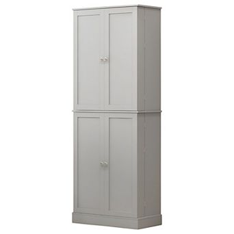 Tall Kitchen Pantry Cabinet with Shelves and Spice Racks, Grey Freestanding Food Storage Unit