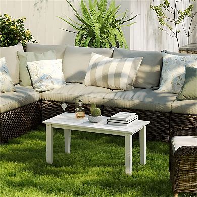 Backyard Outdoor Side Table with Slatted Tabletop for Patio Chairs and Loungers