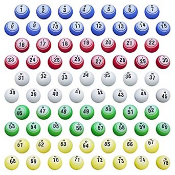 75 Large Bingo Replacement Balls 1.5-Inch, Multicolor Plastic with Bold Numbers for Cages