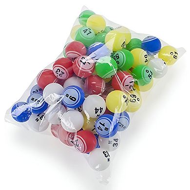 75 Large Bingo Replacement Balls 1.5-Inch, Multicolor Plastic with Bold Numbers for Cages